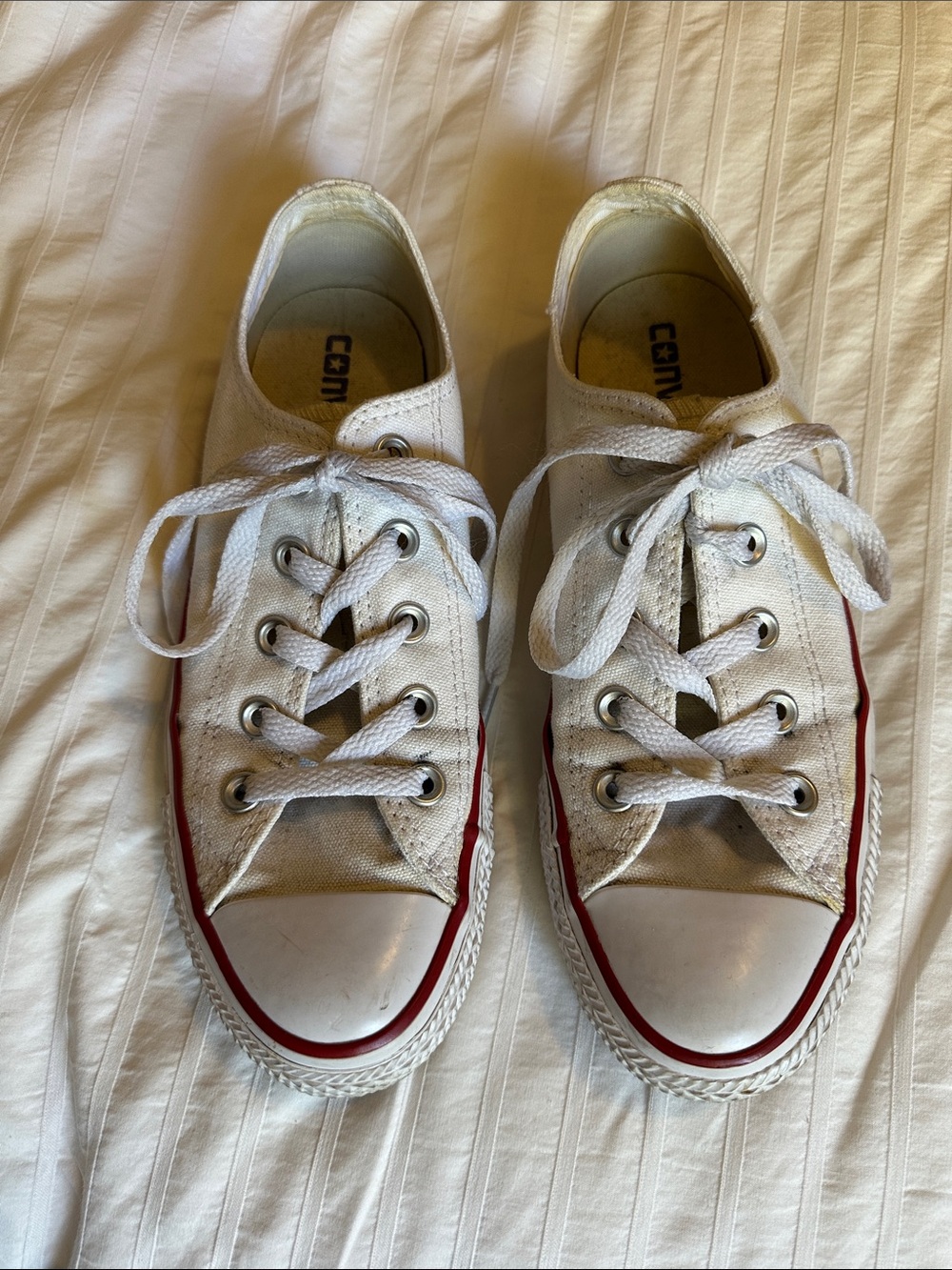 Classic Converse White Canvas Sneakers with Red Trim